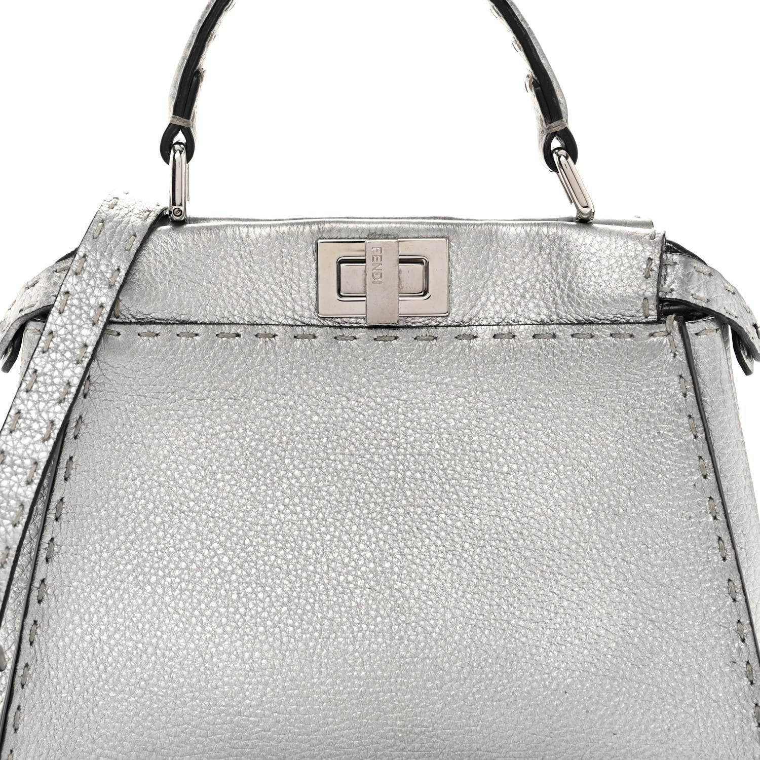 Fendi Cuoio Romano Lux Selleria Mini Peekaboo Iconic Satchel Argento 8 of 11