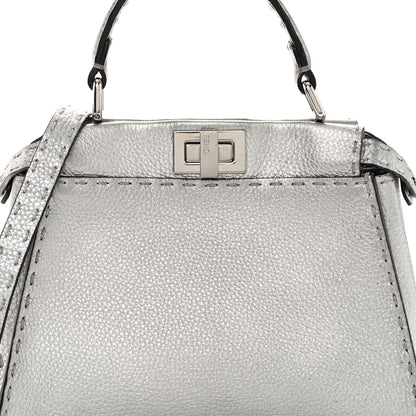 Fendi Cuoio Romano Lux Selleria Mini Peekaboo Iconic Satchel Argento 8 of 11
