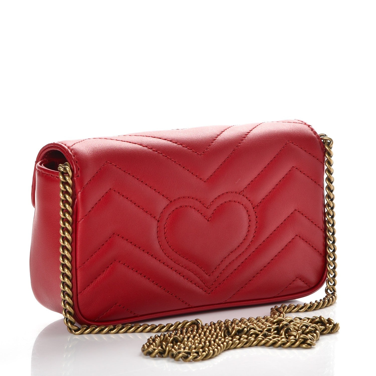 Gucci Calfskin Matelasse Super Mini GG Marmont Shoulder Bag Hibiscus Red 4 of 9