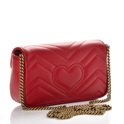 Gucci Calfskin Matelasse Super Mini GG Marmont Shoulder Bag Hibiscus Red 4 of 9