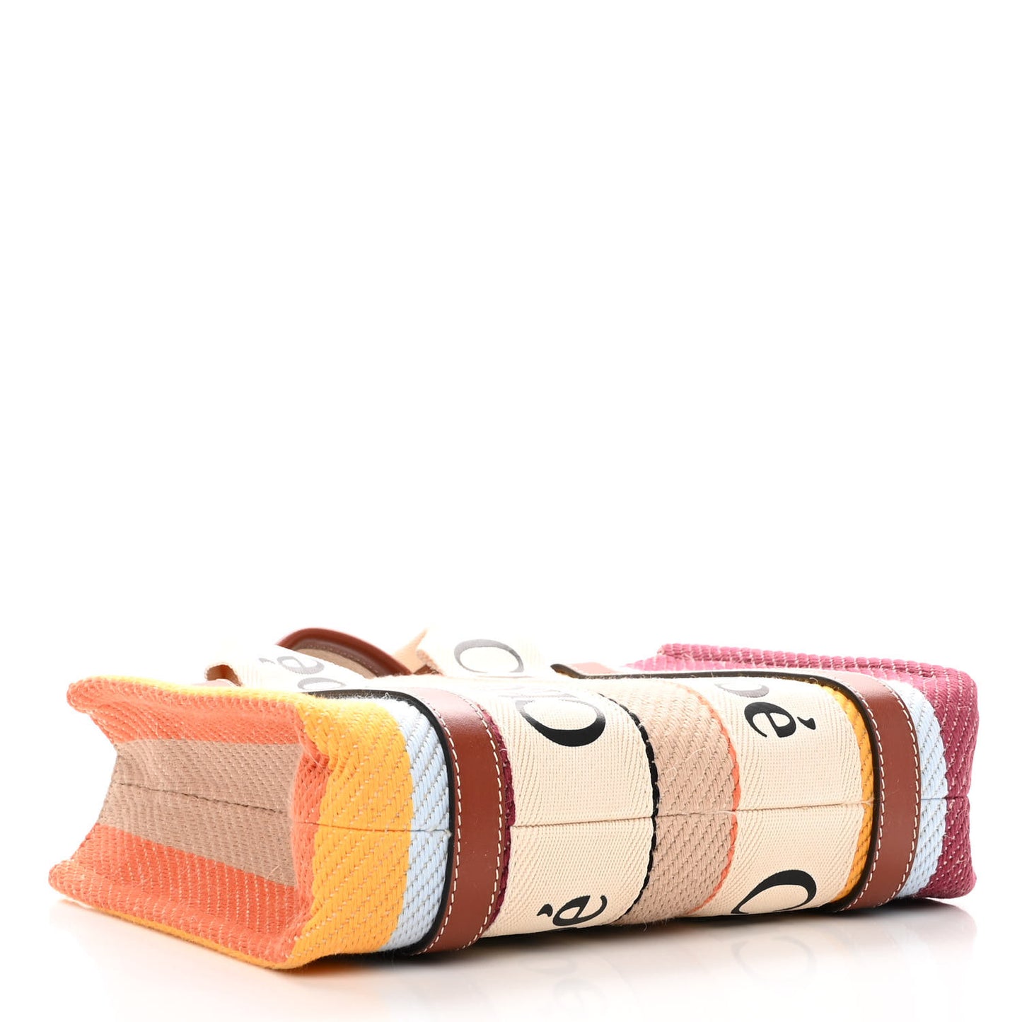 Cotton Calfskin Small Woody Striped Ribbon Tote Multicolor