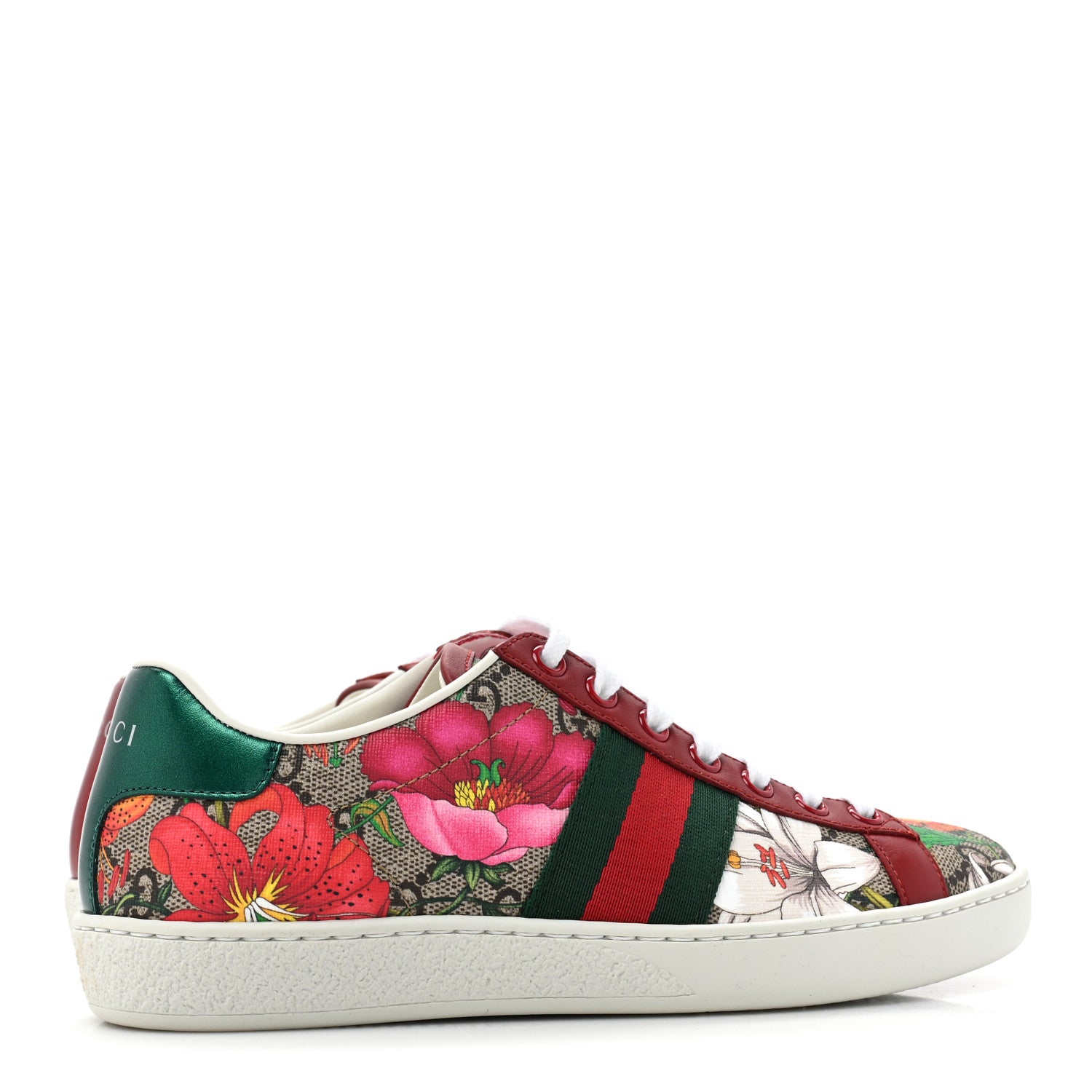 Gucci GG Supreme Monogram Flora Web Womens Ace Sneakers 35 Beige Multicolor Rosso 5 of 9