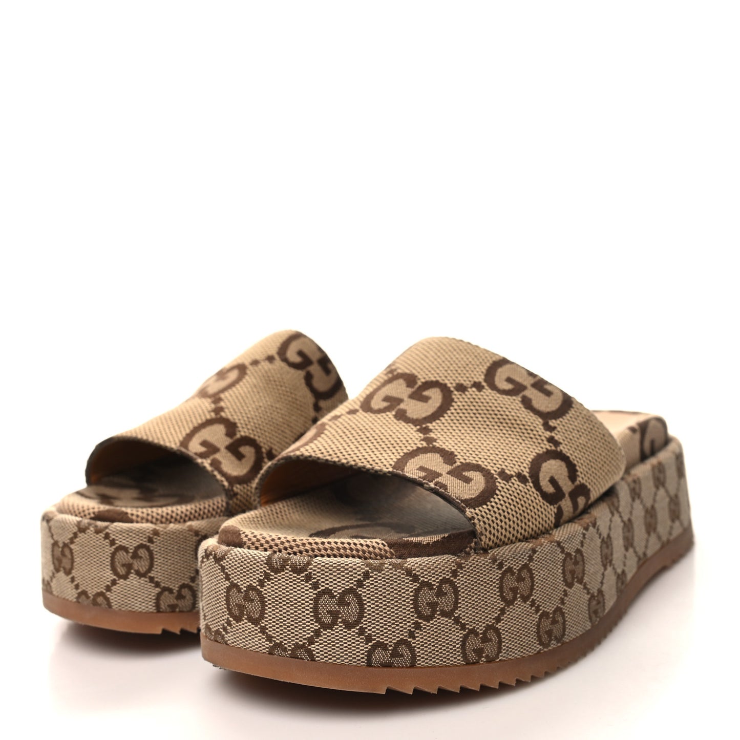 Monogram Maxi GG Angelina Platform 55mm Slide Sandals 38 Camel Ebony