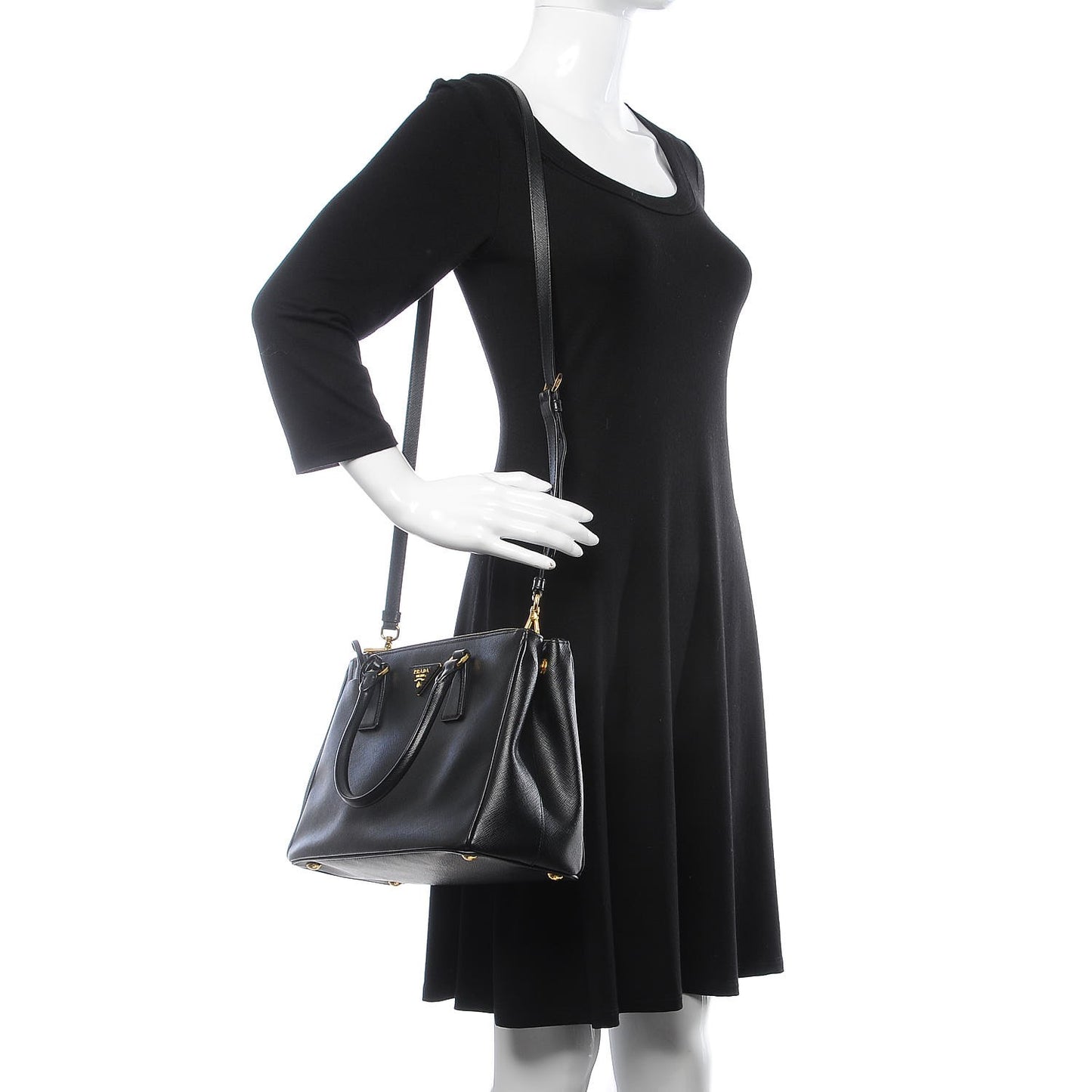 Saffiano Small Galleria Double Zip Tote Black