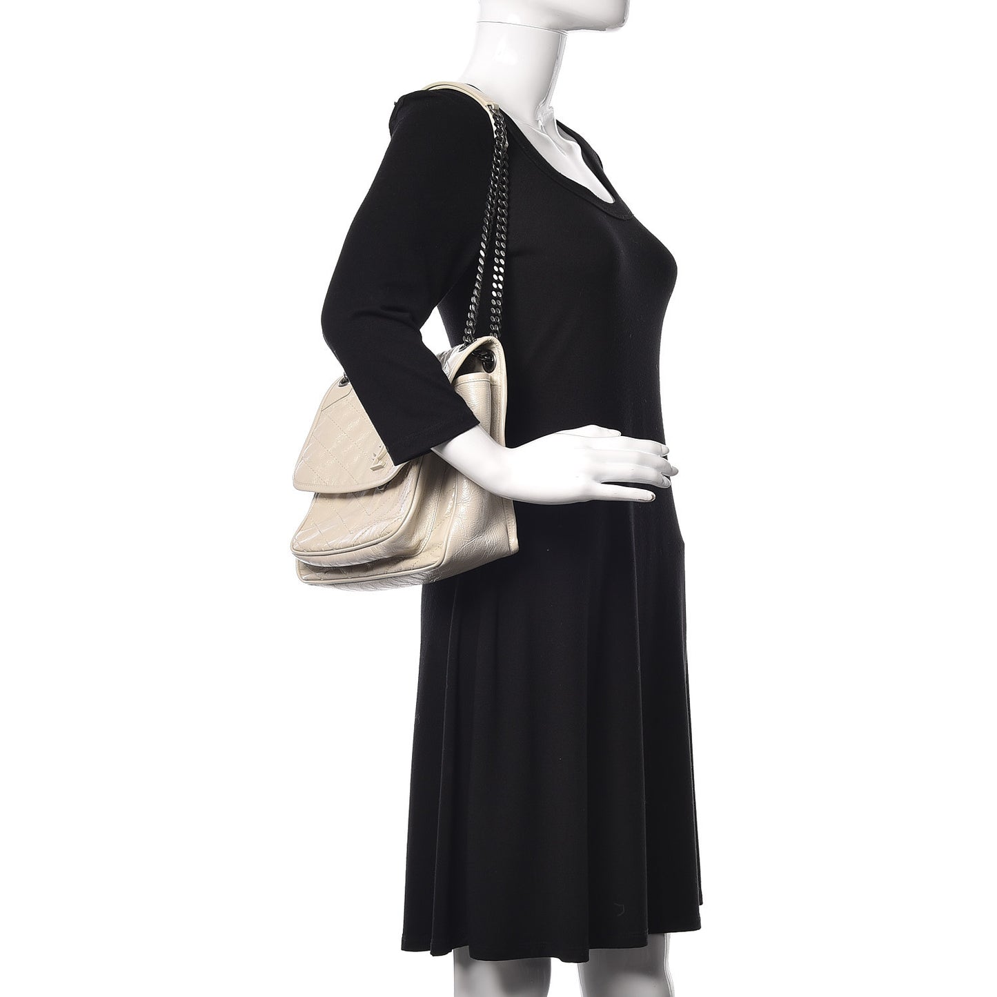 Crinkled Calfskin Matelasse Monogram Medium Niki Chain Satchel Ivory