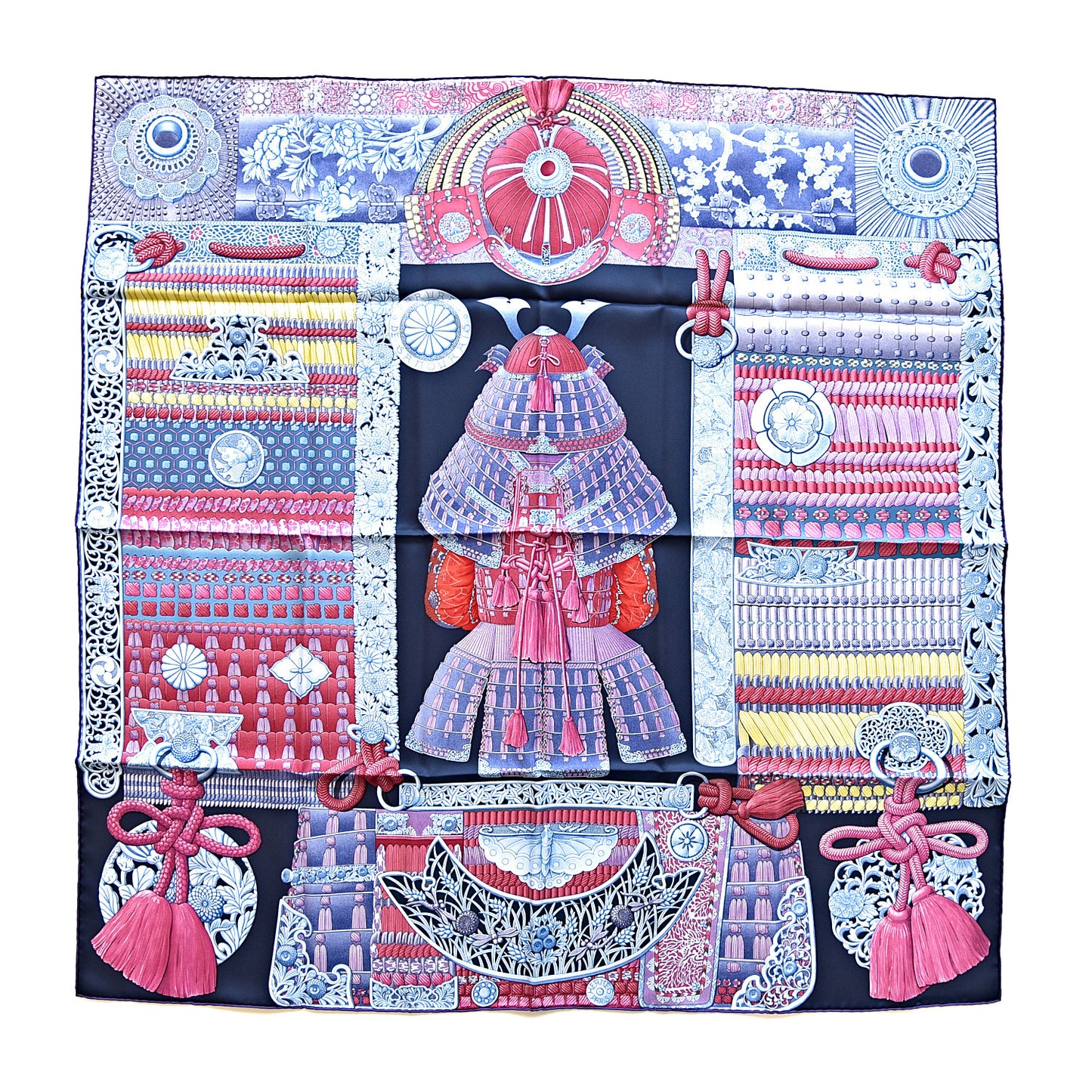Silk Parures de Samourais Scarf 90 Marine Rose Bleu Glacier