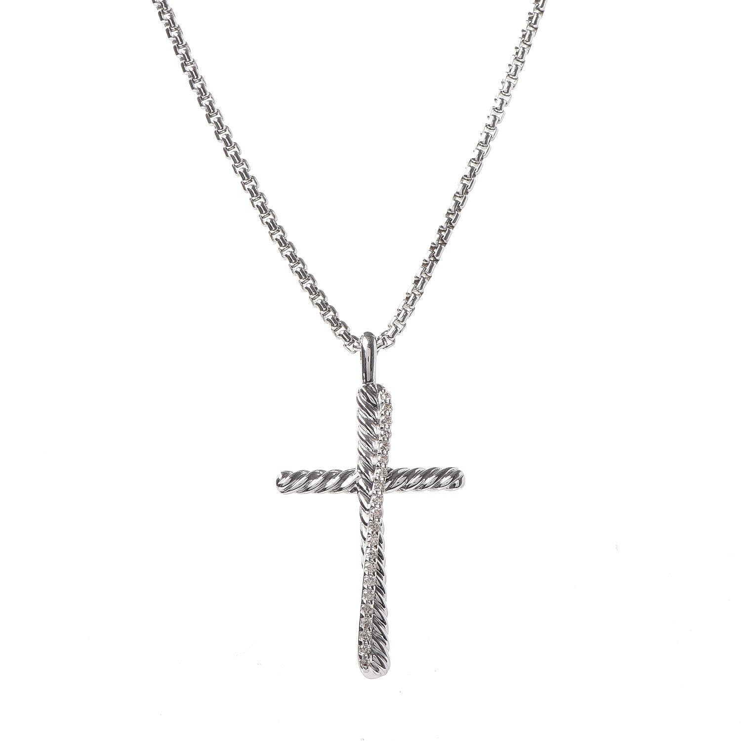 David Yurman Sterling Silver 14K White Gold Diamond 35mm Crossover Cross Necklace 4 of 7