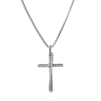 David Yurman Sterling Silver 14K White Gold Diamond 35mm Crossover Cross Necklace 4 of 7