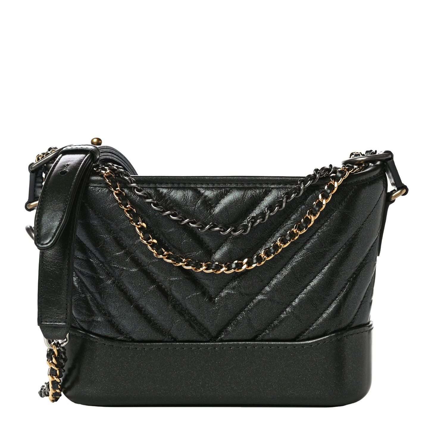 Metallic Aged Calfskin Chevron Quilted Small Gabrielle Hobo Green