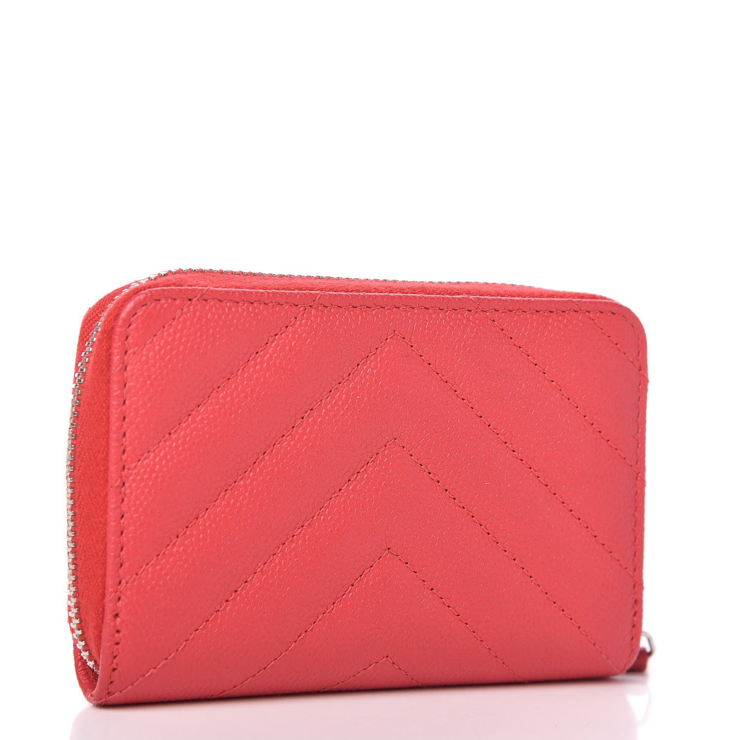 Chanel Caviar Chevron Quilted Zip Around Coin Purse Red 3 of 8