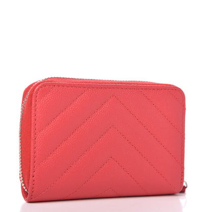 Chanel Caviar Chevron Quilted Zip Around Coin Purse Red 3 of 8