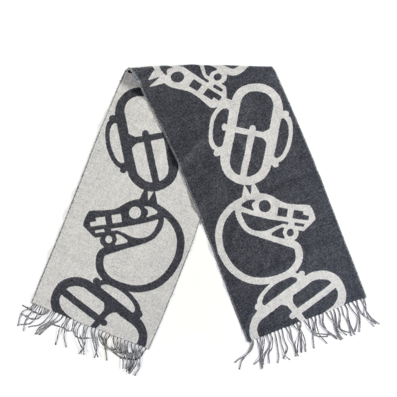 Hermes Cashmere Boucles et Camails Muffler Anthracite Gris Clair 2 of 3