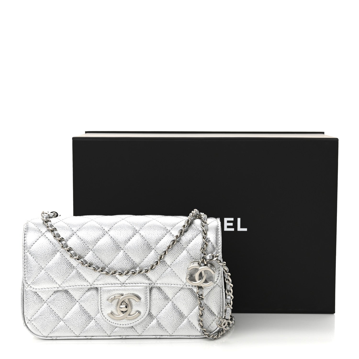 Chanel Metallic Caviar Quilted Mini Rectangular CC Slide Flap Silver 11 of 11