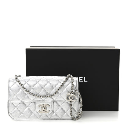 Chanel Metallic Caviar Quilted Mini Rectangular CC Slide Flap Silver 11 of 11