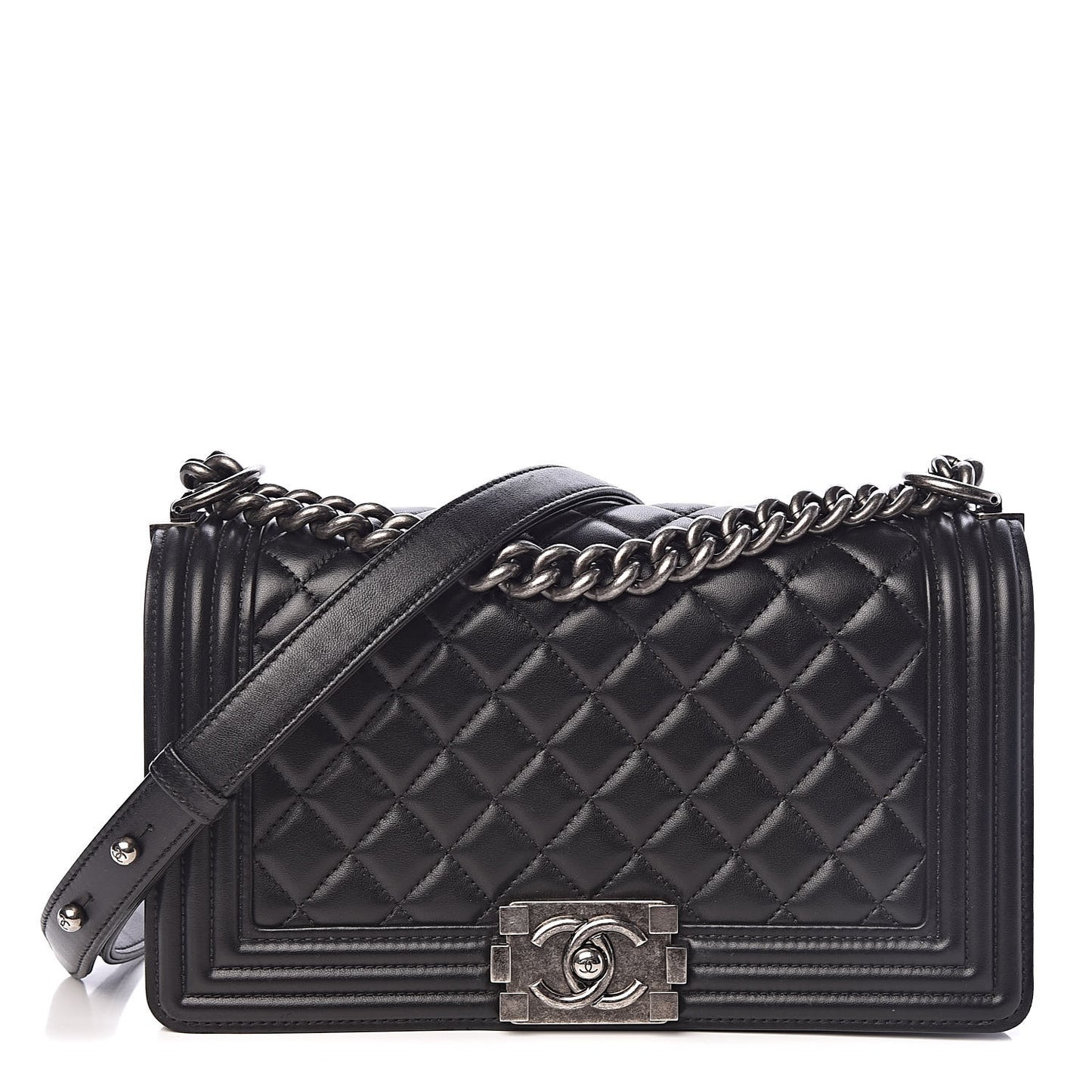 Lambskin Quilted Medium Boy Flap Black