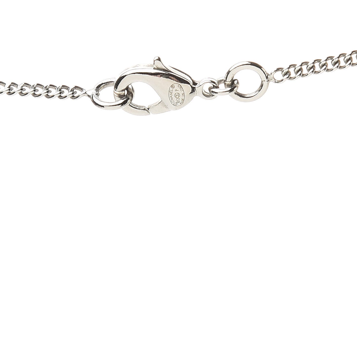 Baguette Crystal Pearl CC Lariat Necklace Silver