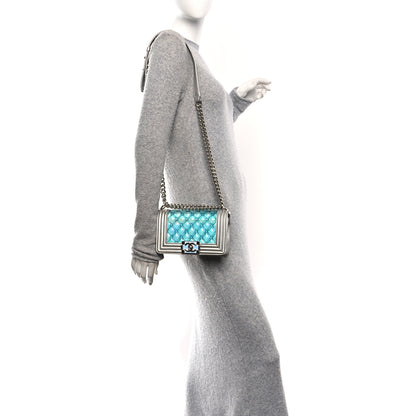 Chanel Metallic Lambskin PVC Quilted Small Boy Flap Blue 2 of 10
