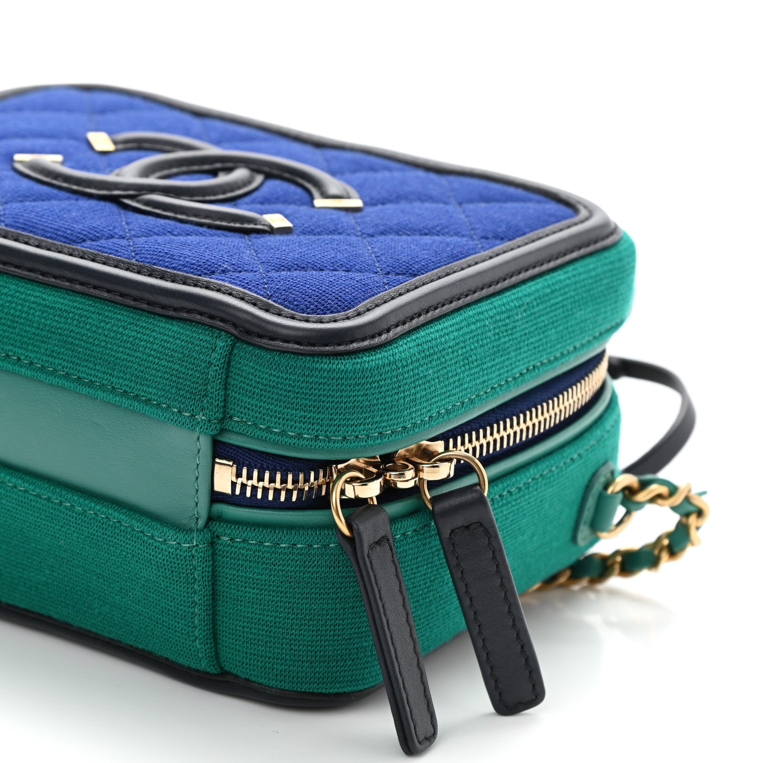 Chanel Jersey Quilted Small CC Filigree Vanity Case Blue Green 10 of 10