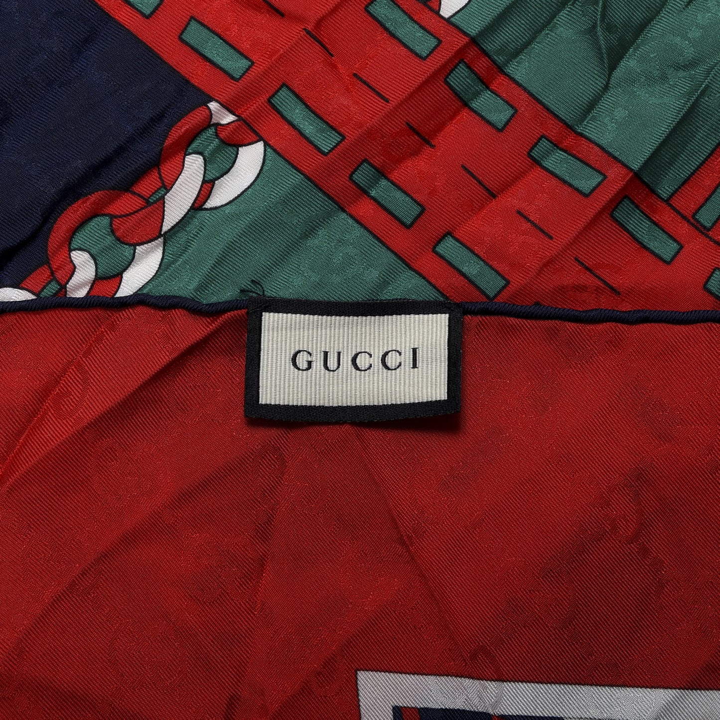 Silk Chain Argyle Square Scarf Emerald Red