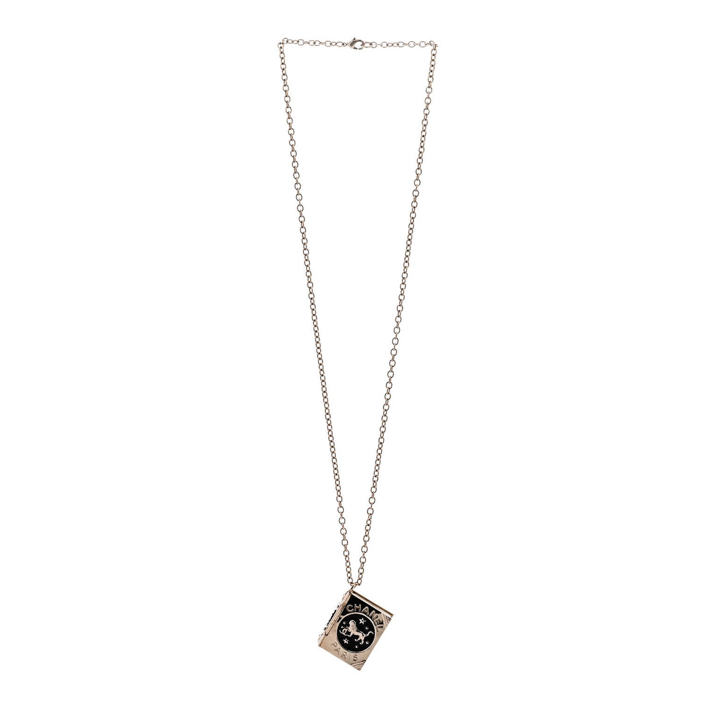 Metal CC Lion Book Locket Necklace Gold