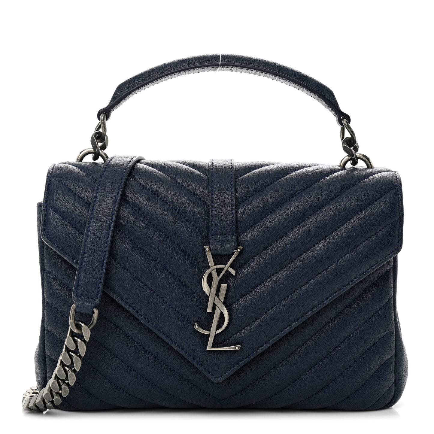 Sheepskin Matelasse Chevron Monogram Medium College Bag Navy