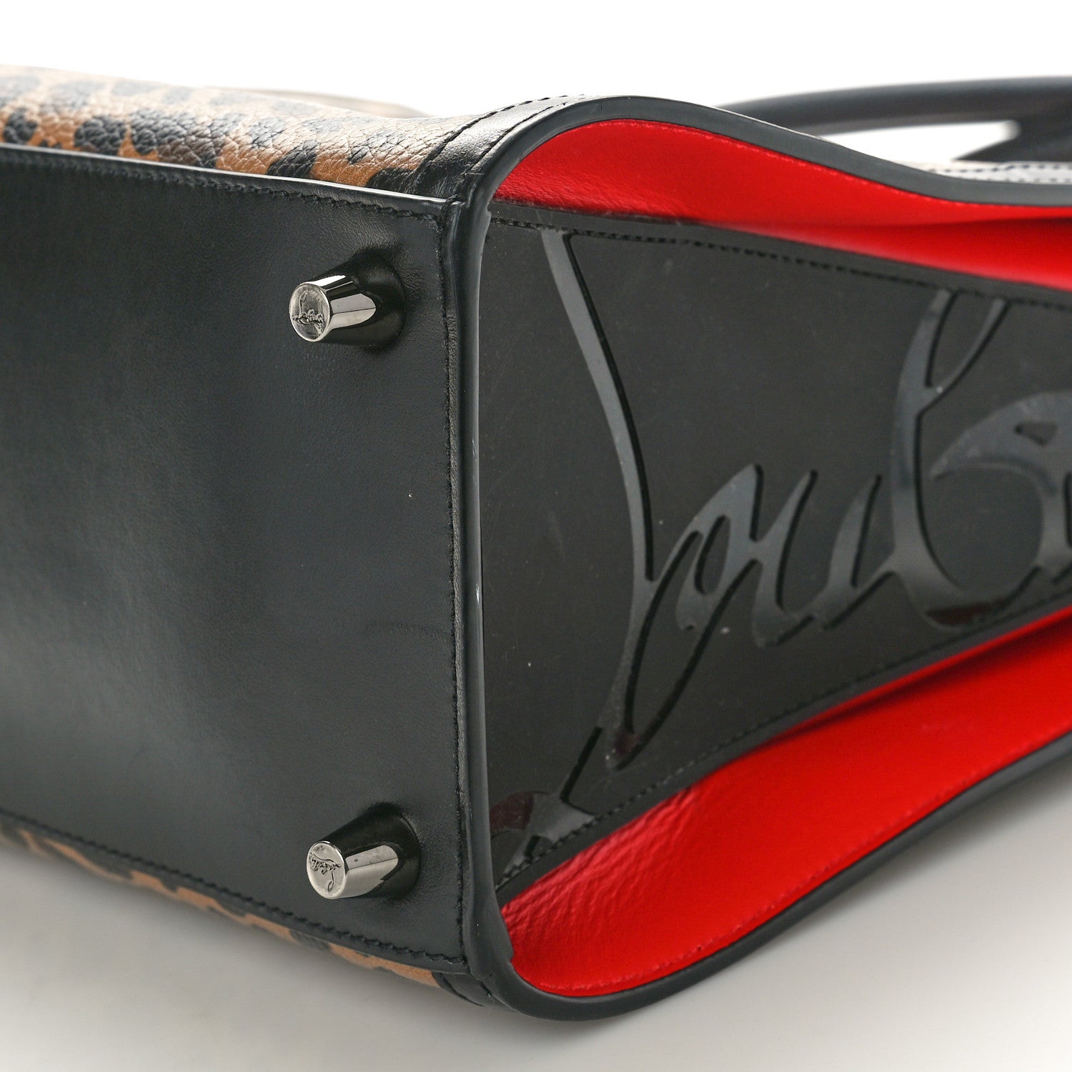 Christian Louboutin Calfskin Leopard Jacquard Spiked Medium Paloma Black 10 of 10