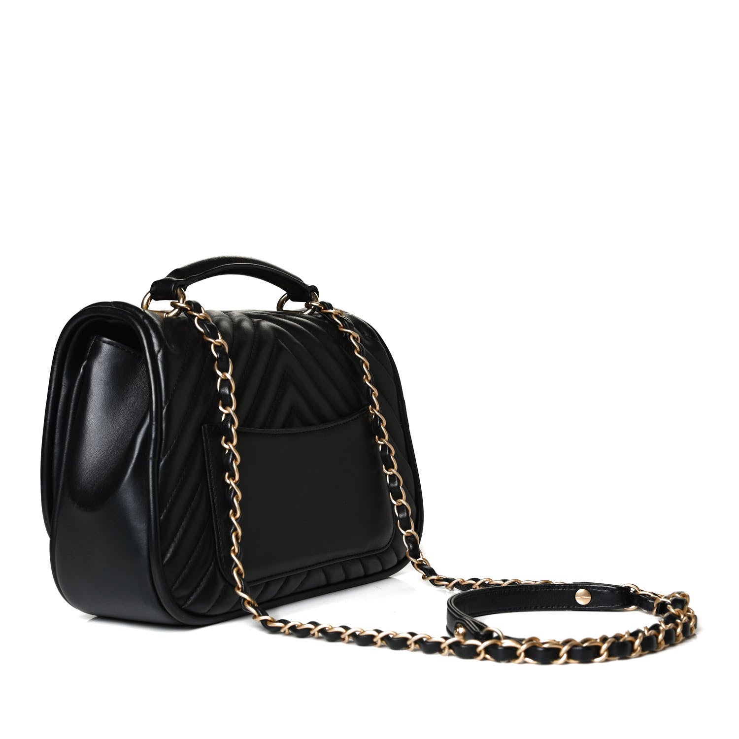 Chanel Lambskin Reverse Chevron Quilted Round Top Handle Flap Black 3 of 14