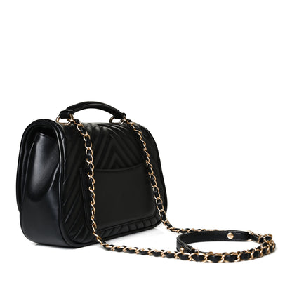 Chanel Lambskin Reverse Chevron Quilted Round Top Handle Flap Black 3 of 14