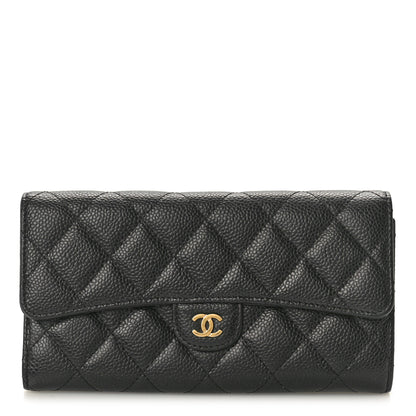 Chanel Caviar Quilted Large Gusset Flap Wallet Black 1 of 8