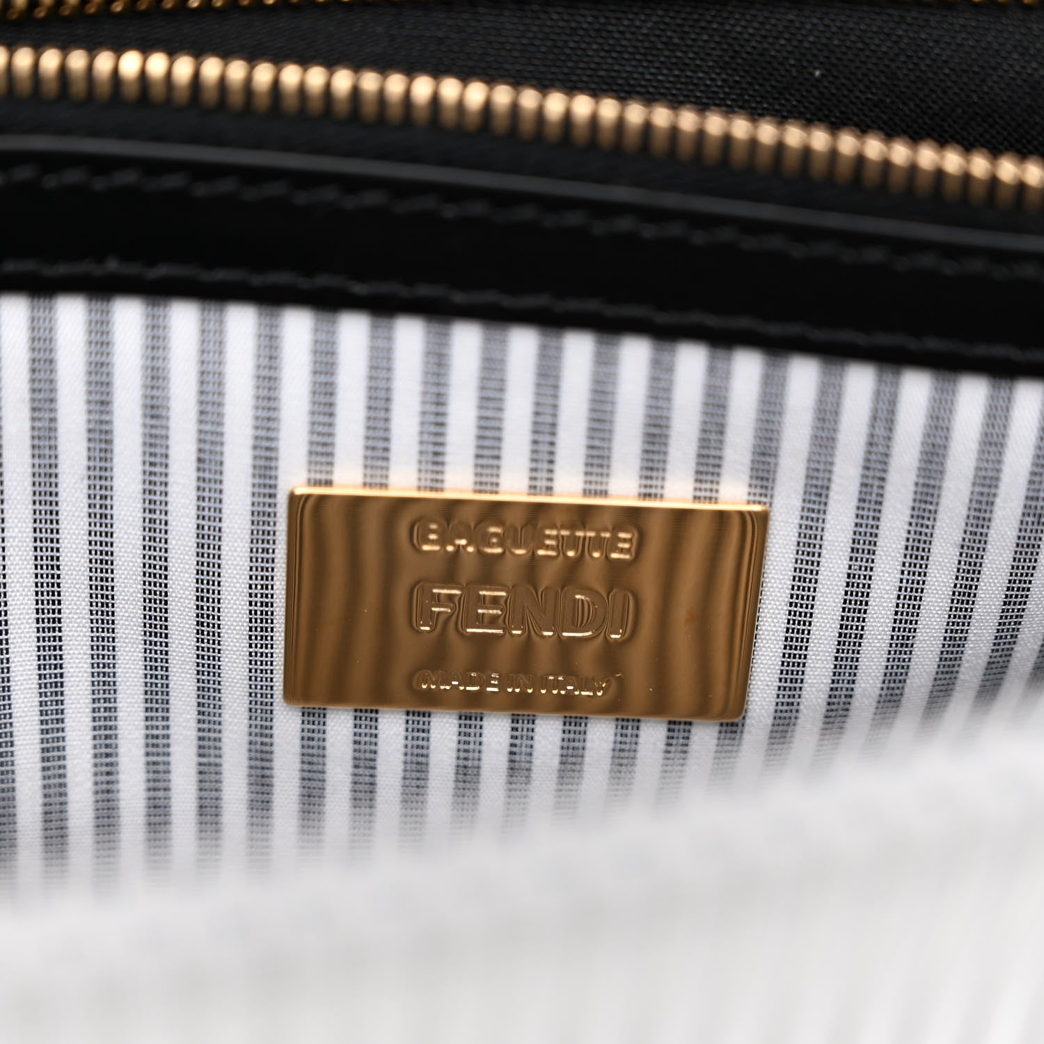 Fendi Cotton Cuoio Bretagna Striped Baguette Grigio White Black 6 of 9
