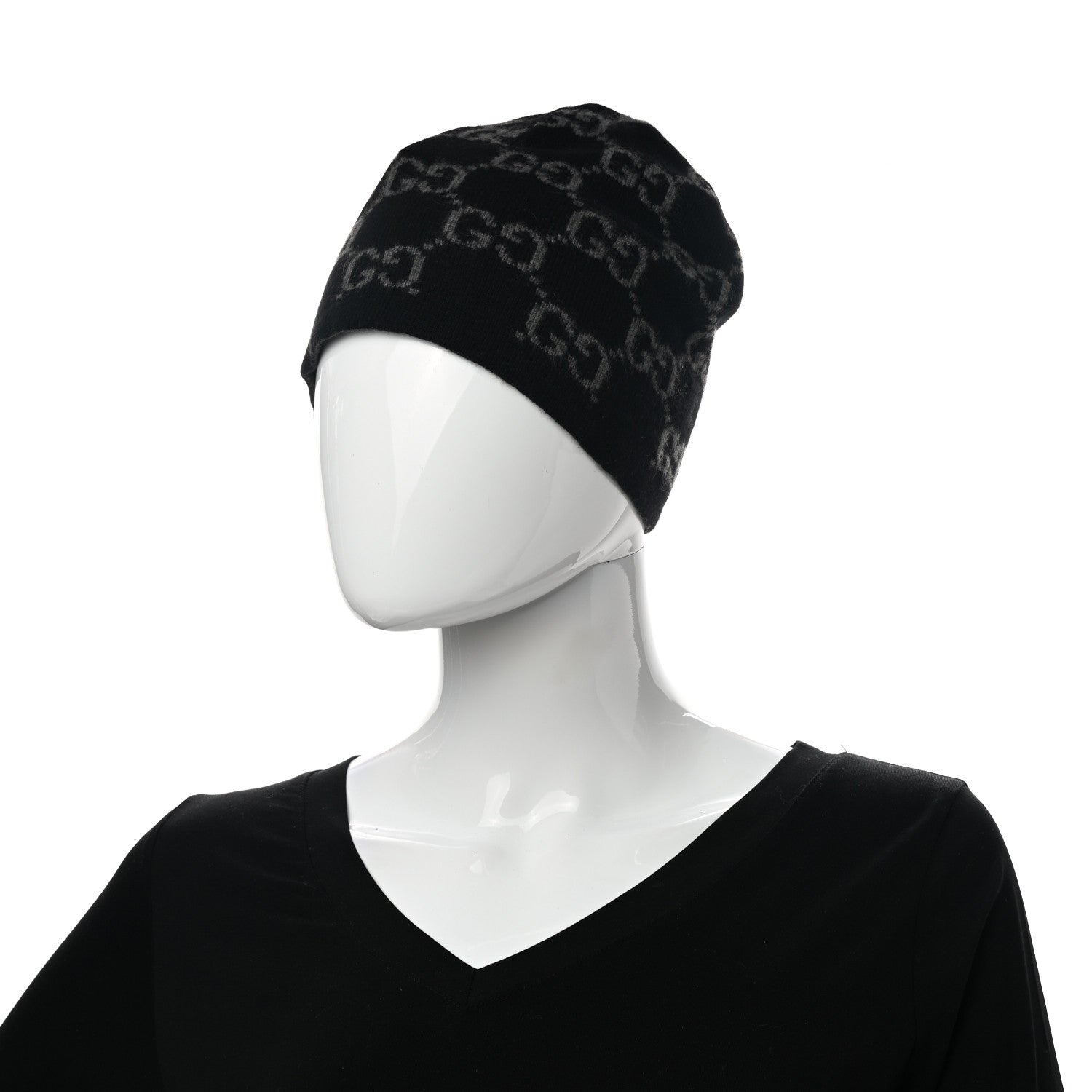Gucci Cashmere GG Monogram Beanie Hat Black 2 of 7