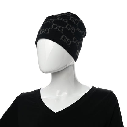 Gucci Cashmere GG Monogram Beanie Hat Black 2 of 7
