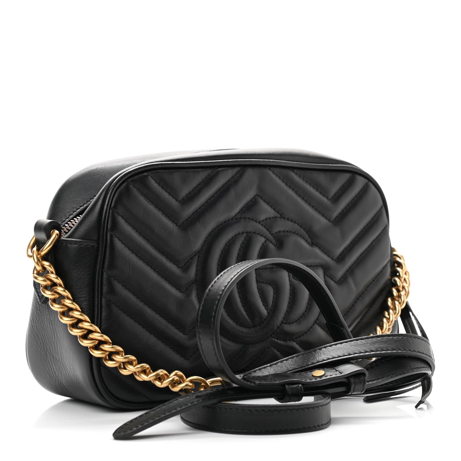 Gucci Calfskin Matelasse Small GG Marmont Chain Shoulder Bag Black 3 of 10