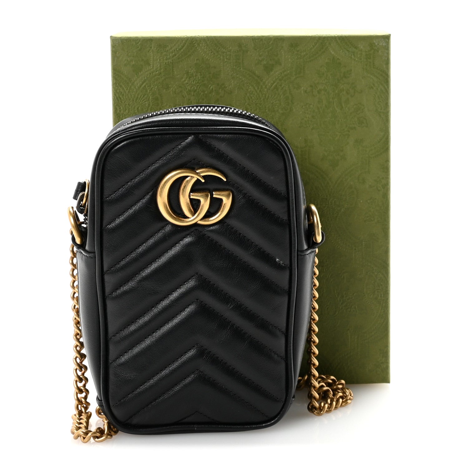 Gucci Calfskin Matelasse Mini GG Marmont Crossbody Bag Black 11 of 11