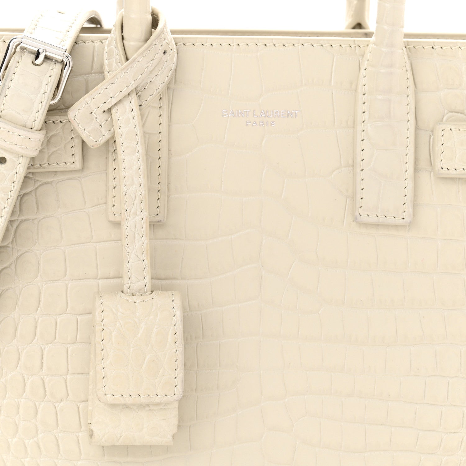 Saint Laurent Calfskin Crocodile Embossed Nano Sac De Jour Crema Soft 7 of 9