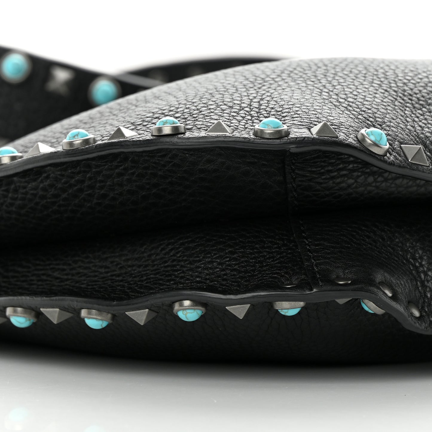 Grained Calfskin Turquoise Small Rockstud Rolling Flip-Lock Messenger Black