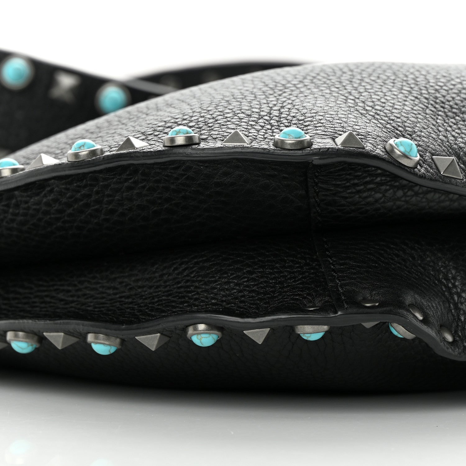 Valentino Garavani Grained Calfskin Turquoise Small Rockstud Rolling Flip-Lock Messenger Black 7 of 11