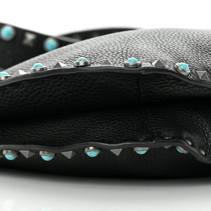 Valentino Garavani Grained Calfskin Turquoise Small Rockstud Rolling Flip-Lock Messenger Black 7 of 11