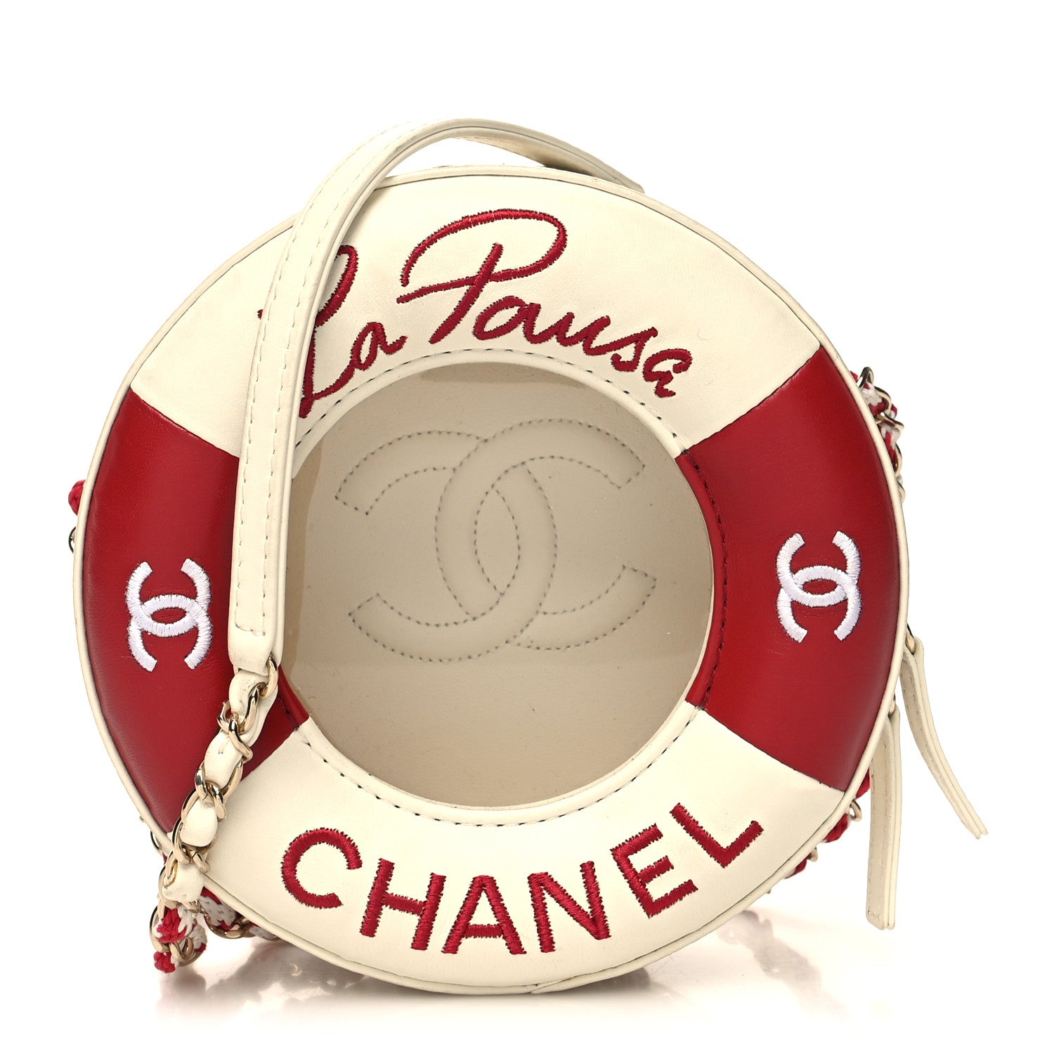 Chanel Lambskin Coco Lifesaver Round Bag Red White 1 of 13