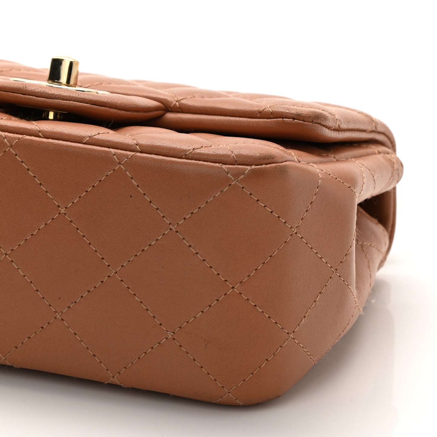Lambskin Quilted Mini Square Flap Brown