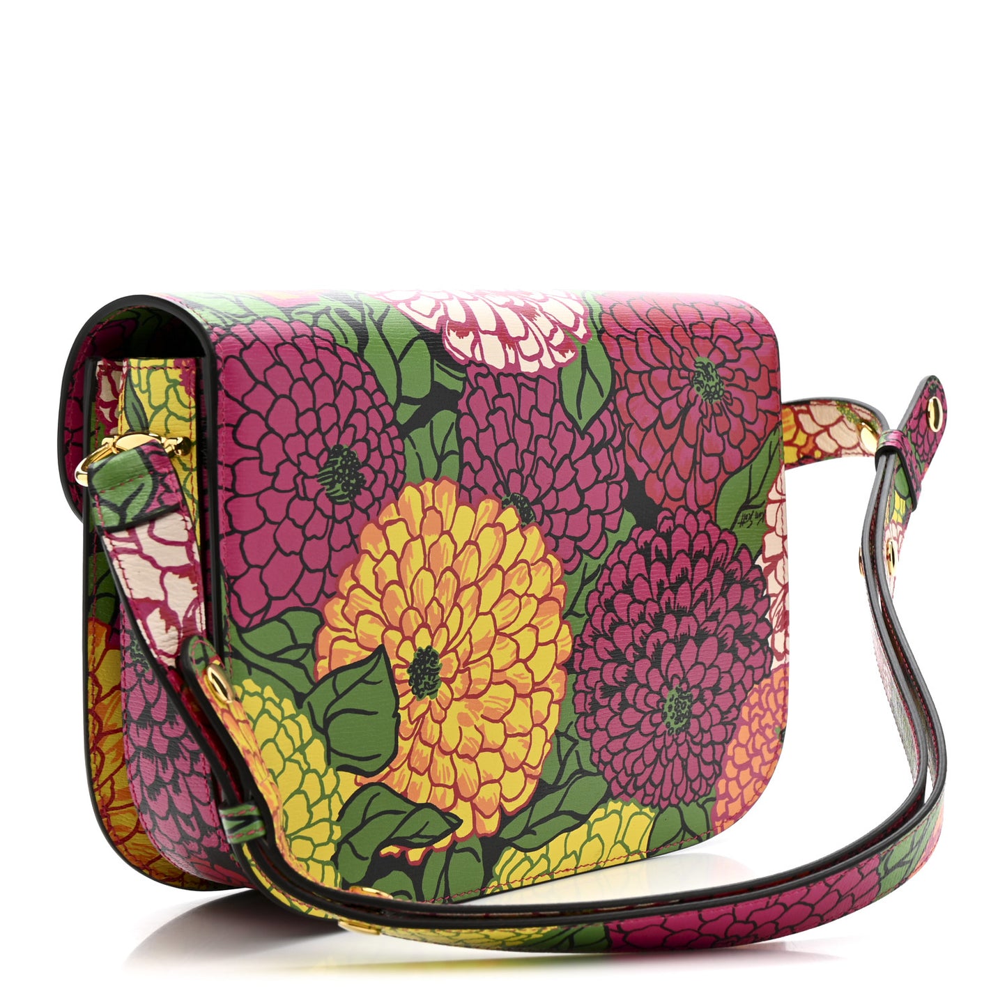 X KEN SCOTT New Shangai Calfskin Pomponica Print Horsebit 1955 Shoulder Bag Multicolor Fuxia Pompon