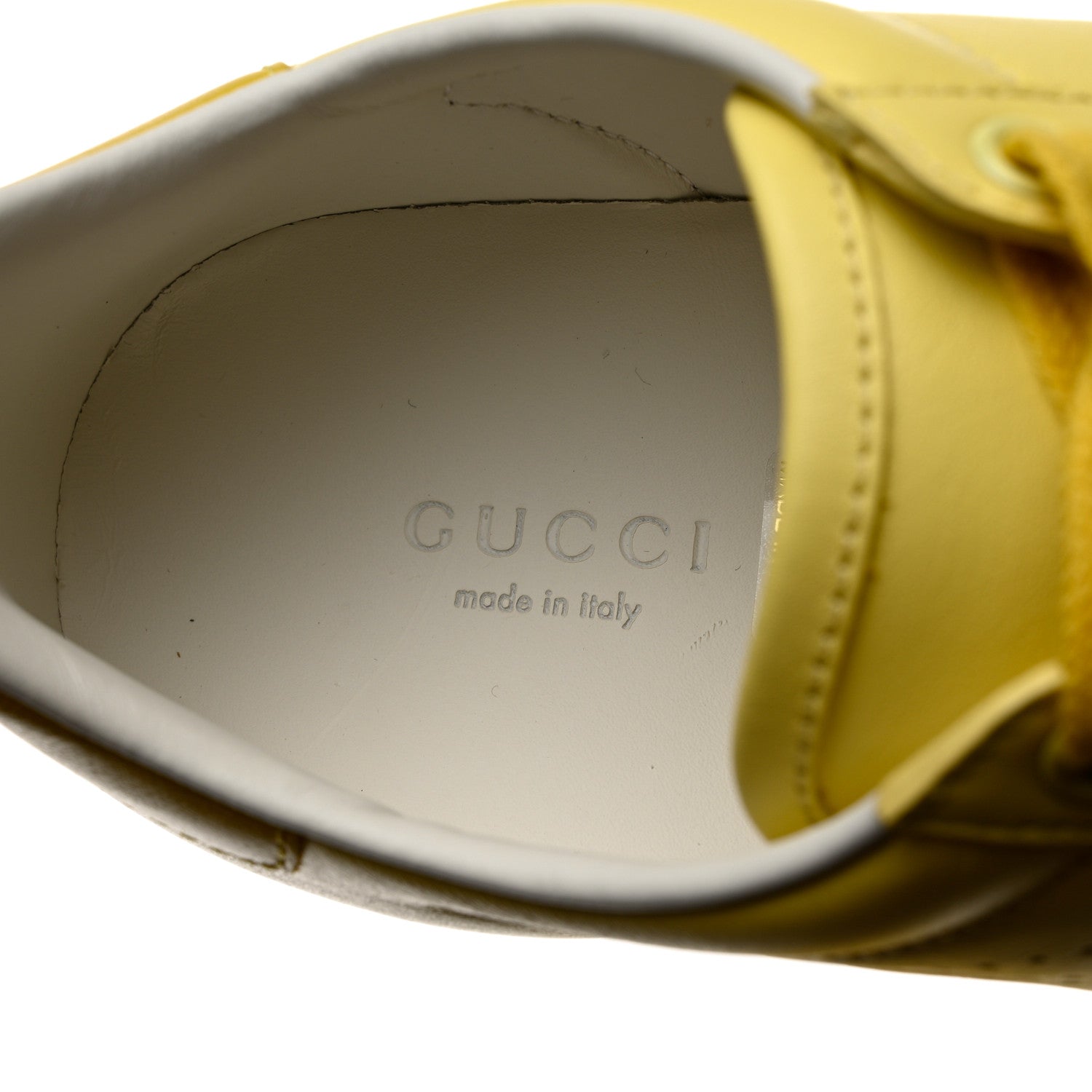 Gucci Calfskin Interlocking G Perforated Womens Ace Sneakers 36 Banana Straw Yellow 7 of 9