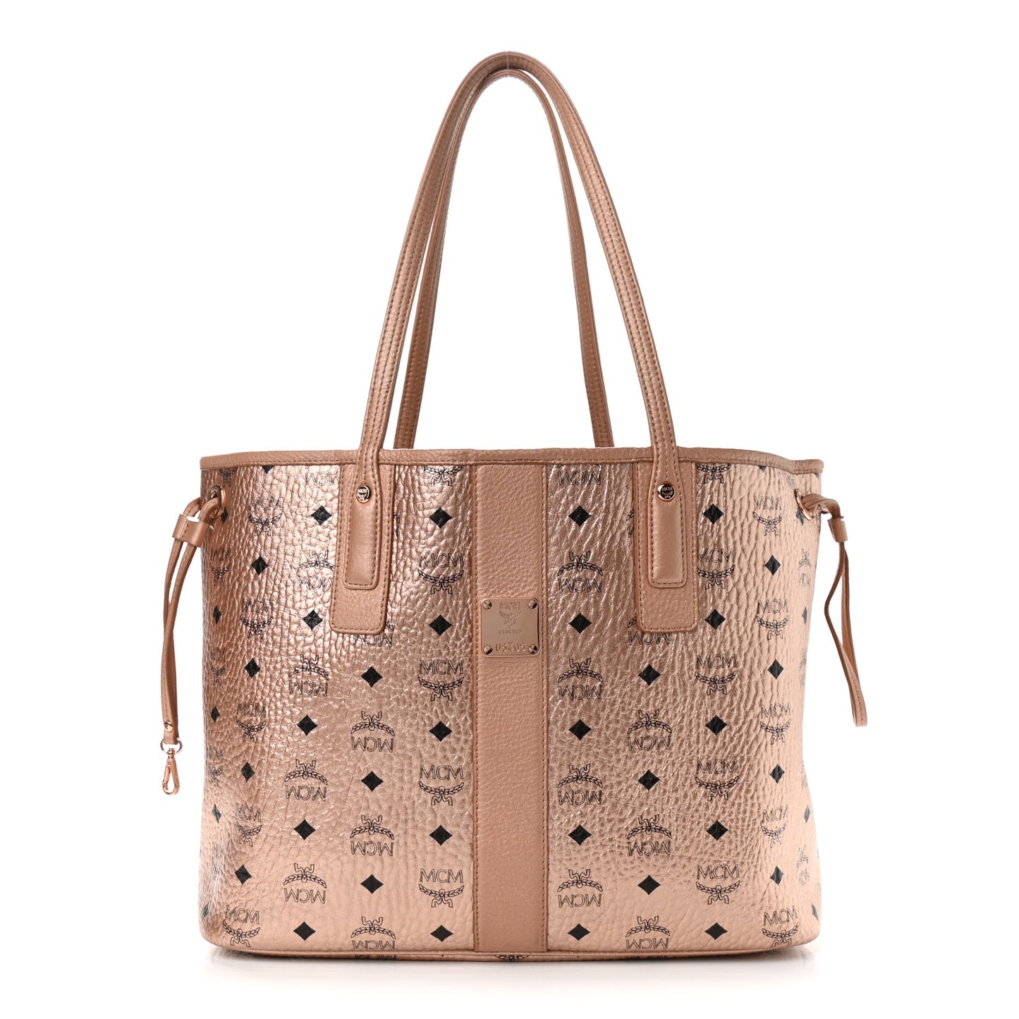 Metallic Visetos Medium Liz Reversible Shopper Tote Champagne Gold