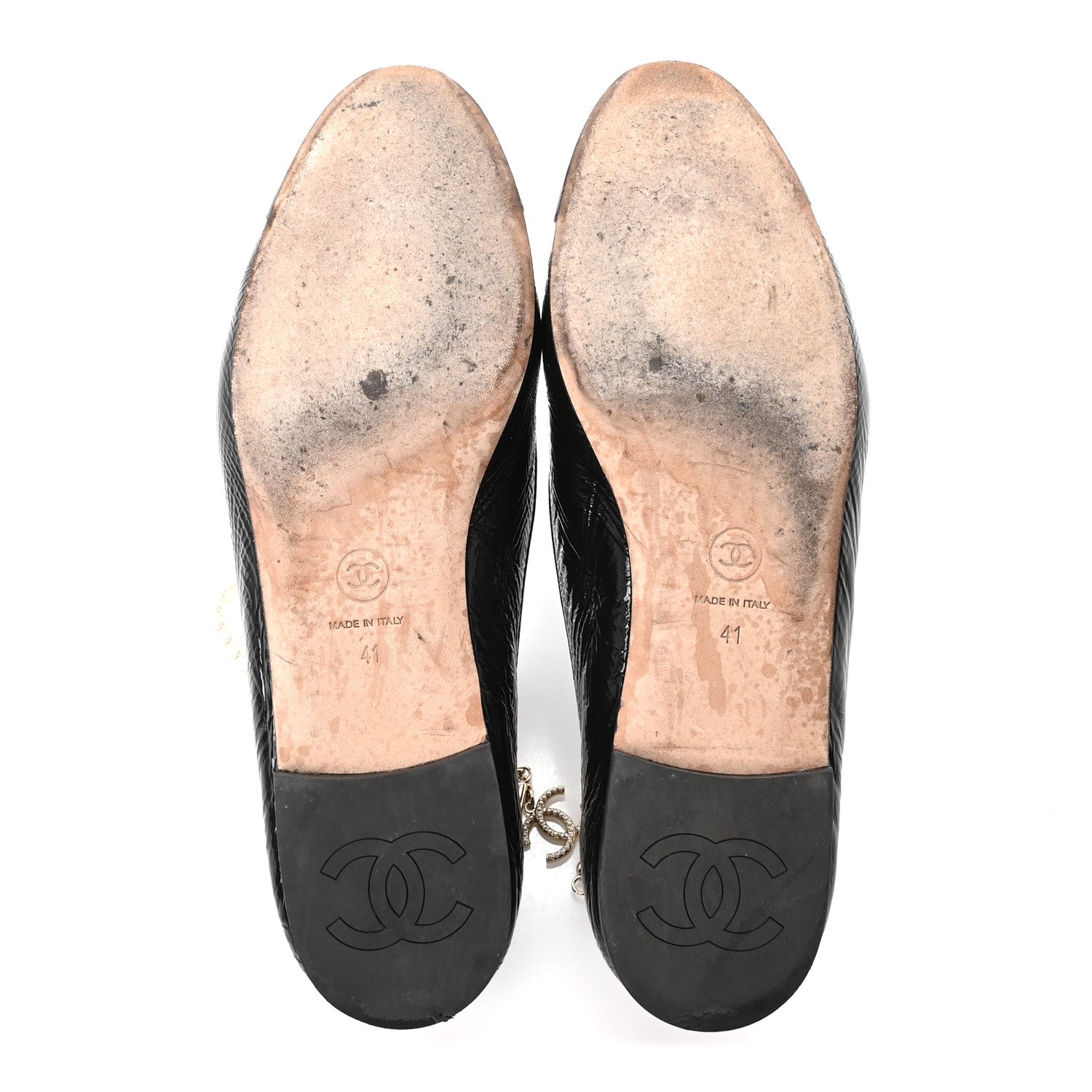 Chanel Shiny Lambskin Pearl Cap Toe Ankle Chain Ballerina Flats 41 Black 6 of 9