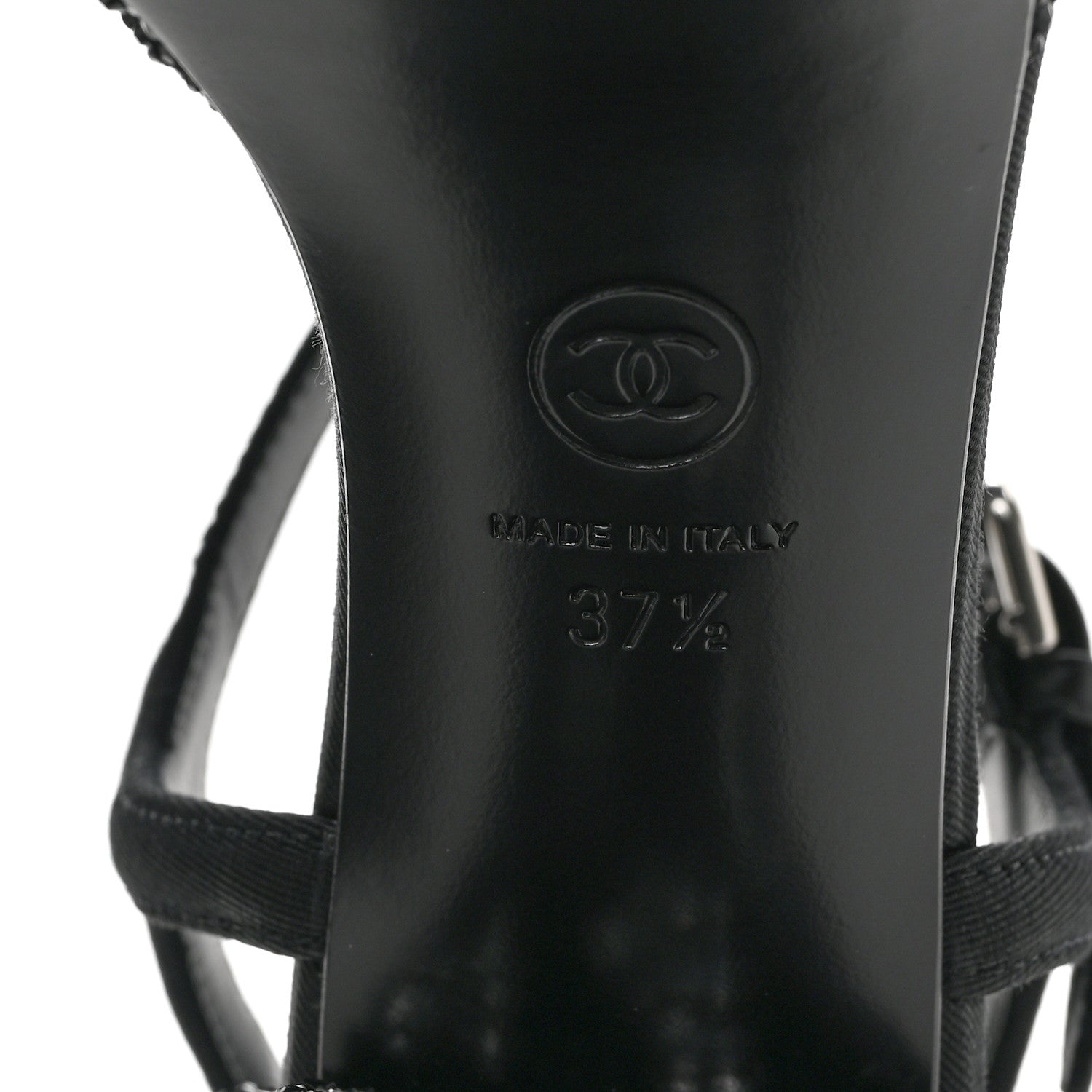 Chanel Grosgrain Strass Logo Platform Sandals 37.5 Black Silver 6 of 9