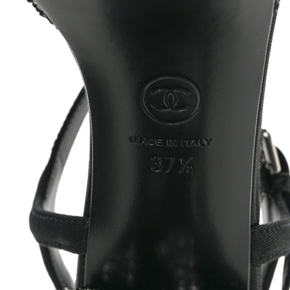 Chanel Grosgrain Strass Logo Platform Sandals 37.5 Black Silver 6 of 9