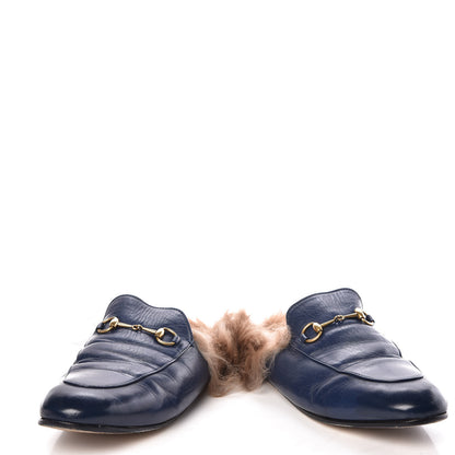 Gucci Malaga Kid Fur Womens Princetown Slippers 41 Blue Agata 5 of 11