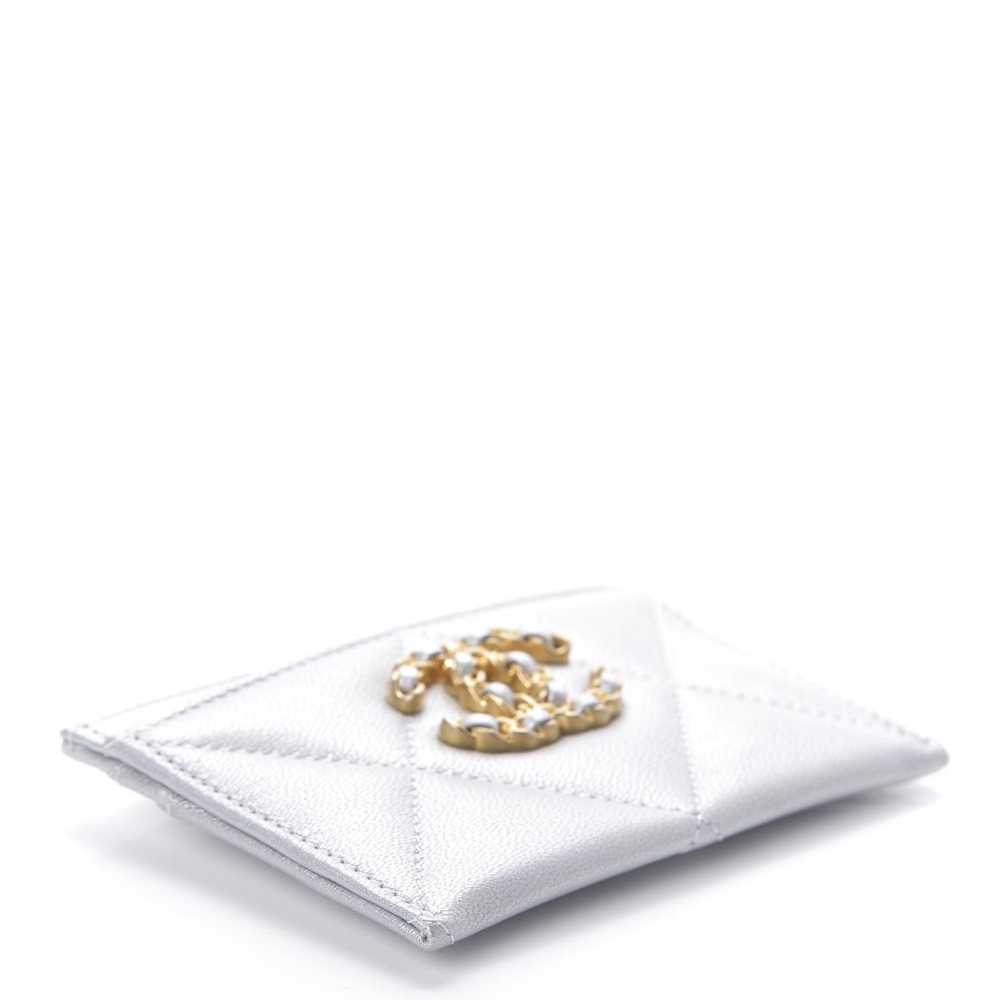 Metallic Goatskin Quilted 19 Card Holder Silver