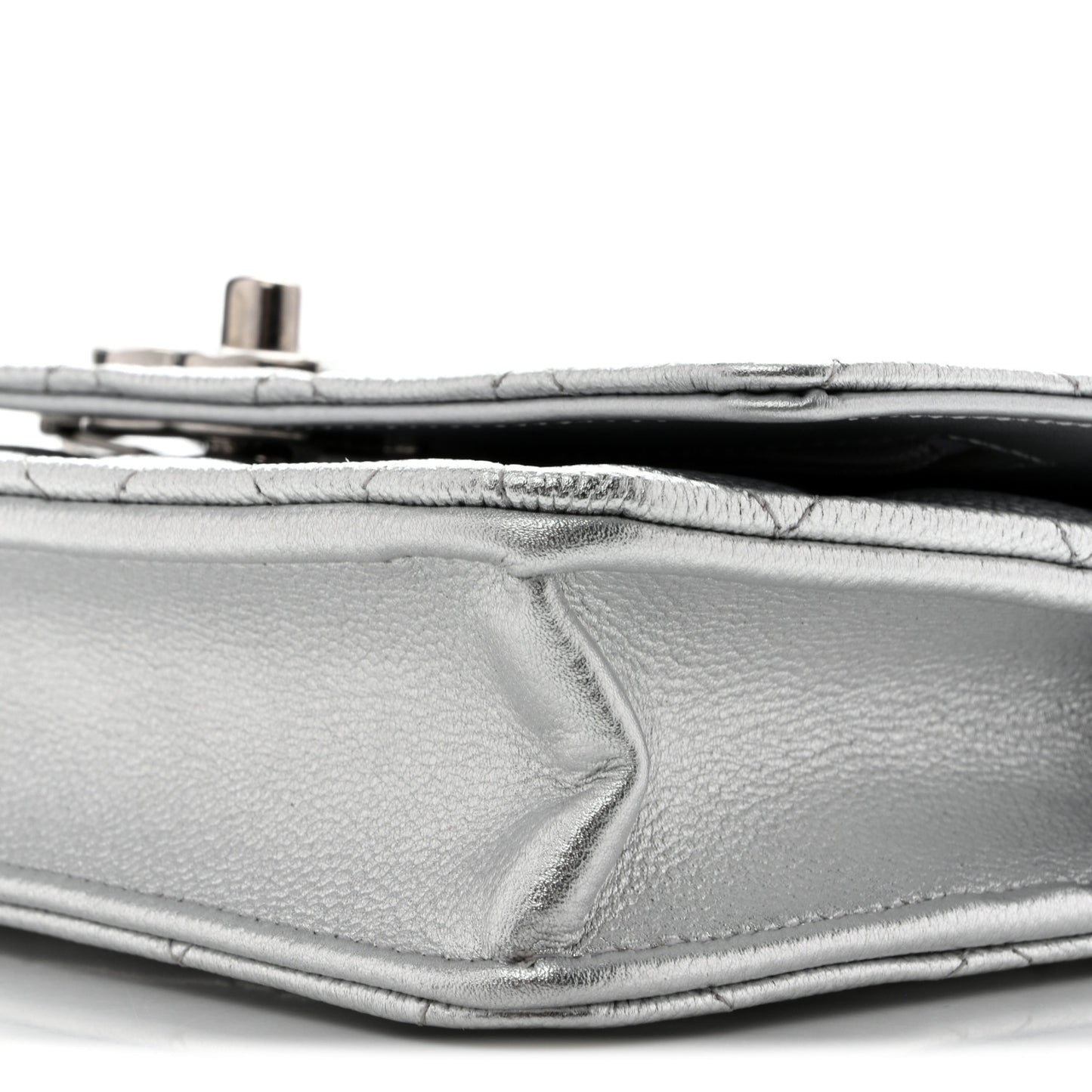 Metallic Caviar Quilted Wallet On Chain WOC Silver