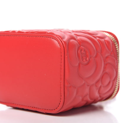 Chanel Lambskin Camellia Embossed Mini Vanity Case With Chain Red 7 of 10